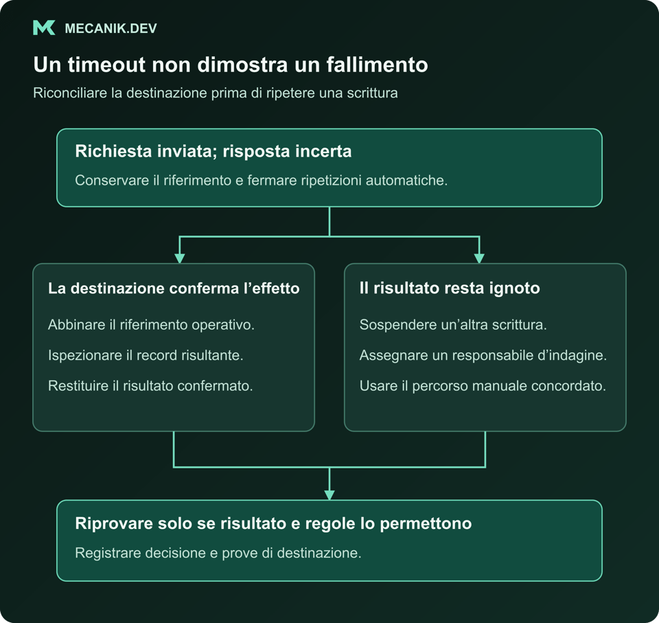 Una richiesta con risultato noto può terminare; un risultato incerto attende ispezione prima di tentativi o escalation.