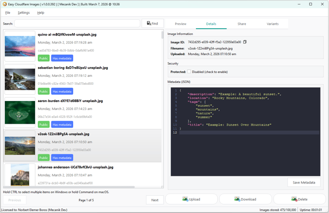 Easy Cloudflare Images Variantenvorschau mit Seite-an-Seite-Bildvergleich