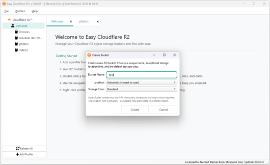 Easy Cloudflare R2 showing bucket creation