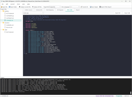 Easy COBOL DB Migrator - generated C++ entity classes from LOANDB2.cbl