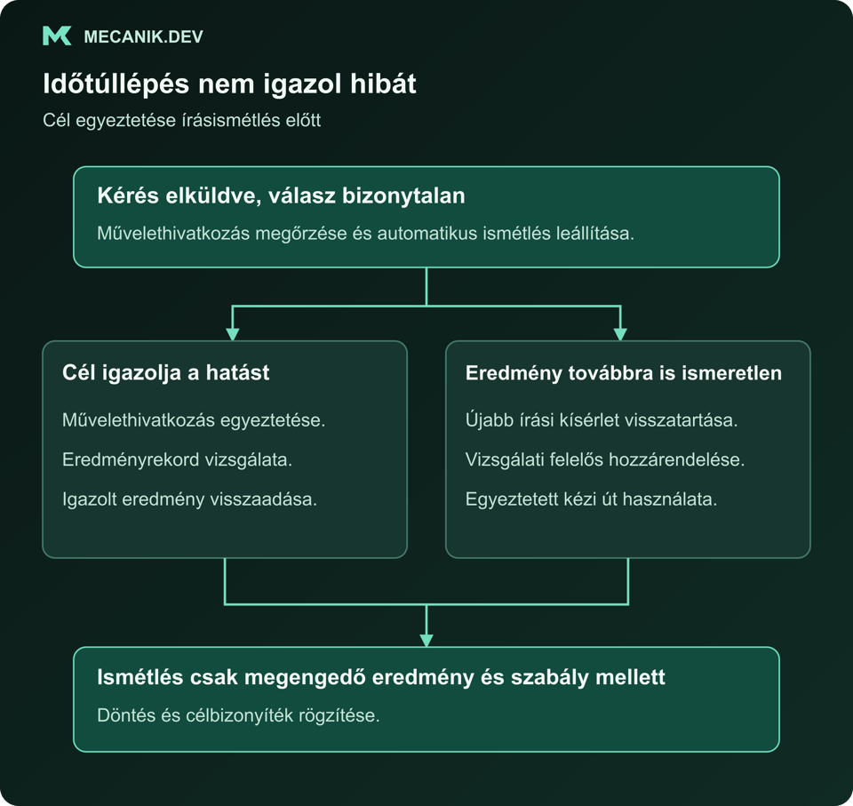 Ismert eredményű kérés befejezhető. Bizonytalan eredmény célellenőrzésre vár ismétlés vagy eszkaláció előtt.