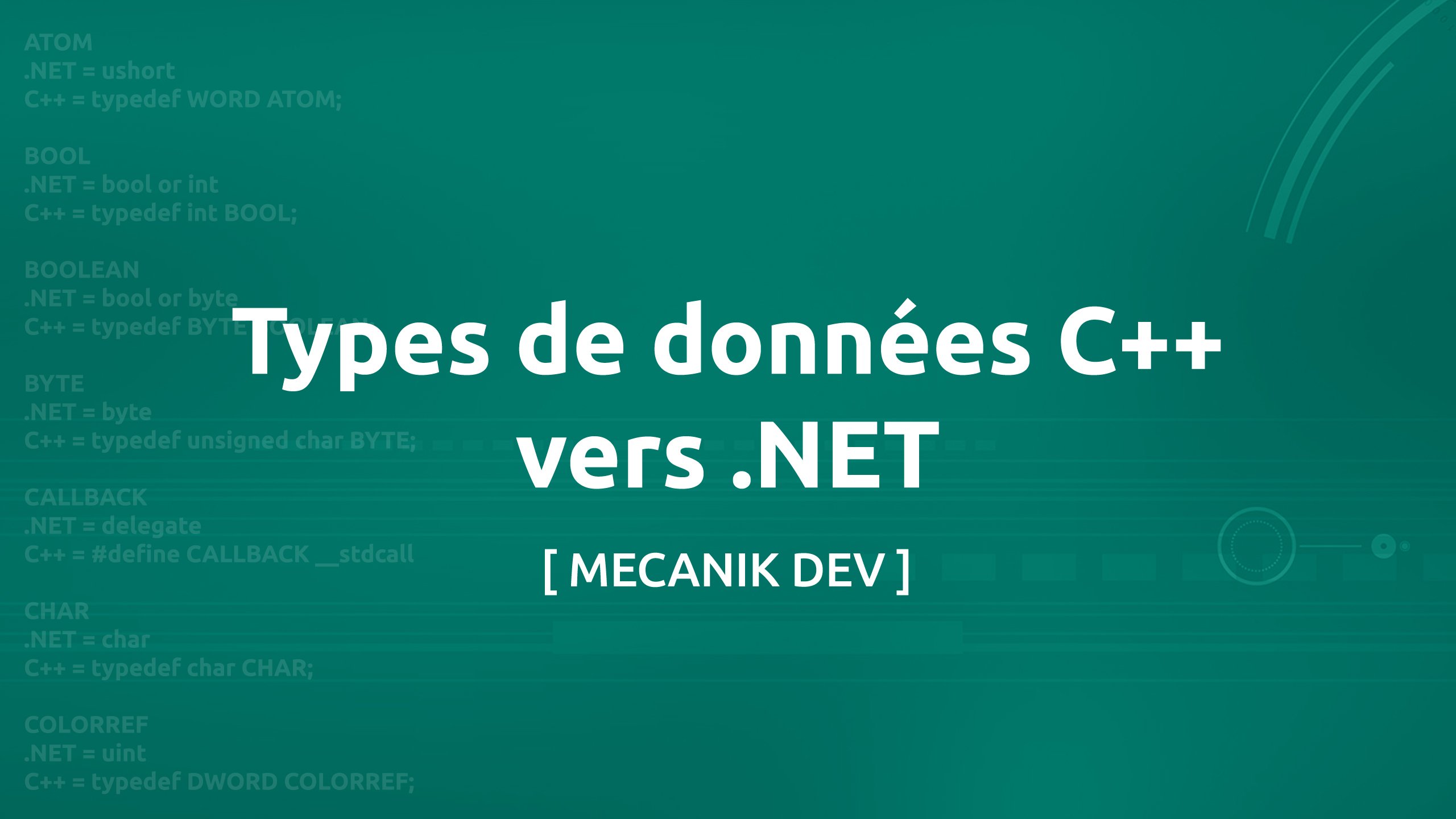 Types de données C++ vers .NET