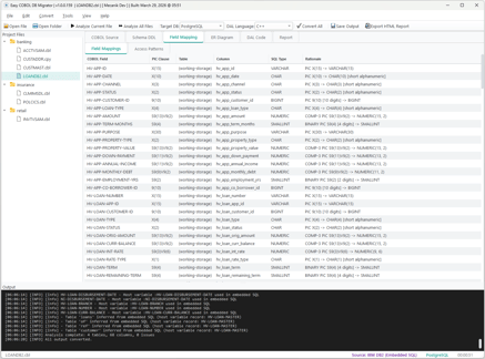 Easy COBOL DB Migrator - COBOL to SQL field mapping table for LOANDB2.cbl