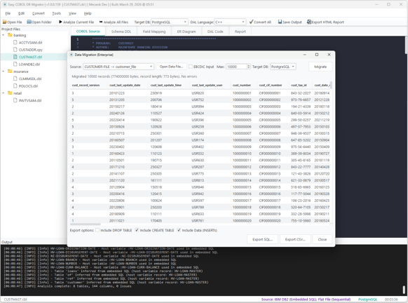Easy COBOL DB Migrator - Enterprise-Datenmigrations-Engine zur Verarbeitung von COBOL-Datendateien